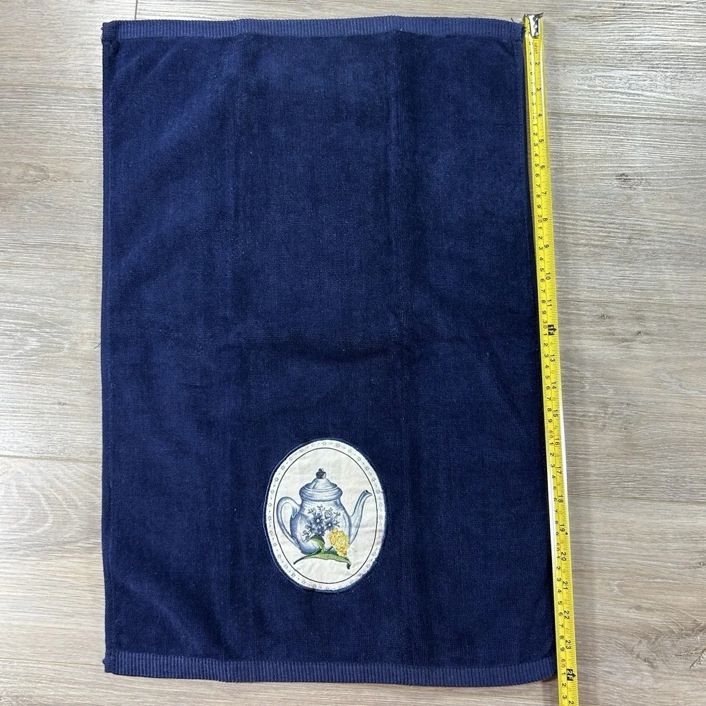 VTG Franco Navy Blue Teapot Hand Towels Set Of‎ Two Dhalia
